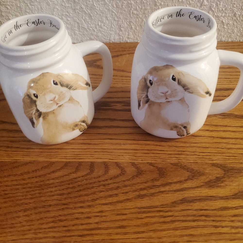 Arlington Dining | set of 4 Ceramic Easter Bunny Mugs For Spring | Color: White
